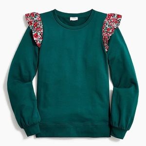 J. Crew | NWT ✨ Floral Academic Green Ruffle Shoulder Sweatshirt